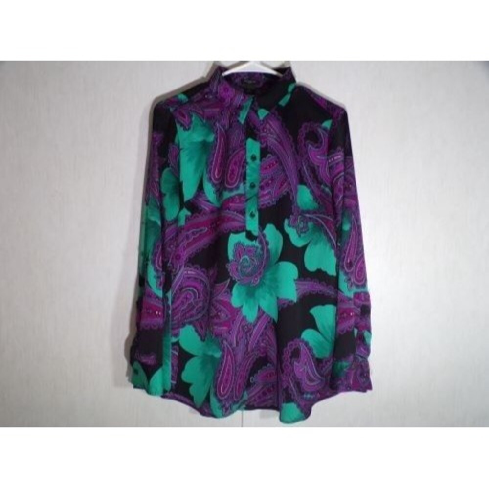 Ann Taylor Women Popover Blouse Small Multicolor Floral Paisley Roll Tab Sleeves